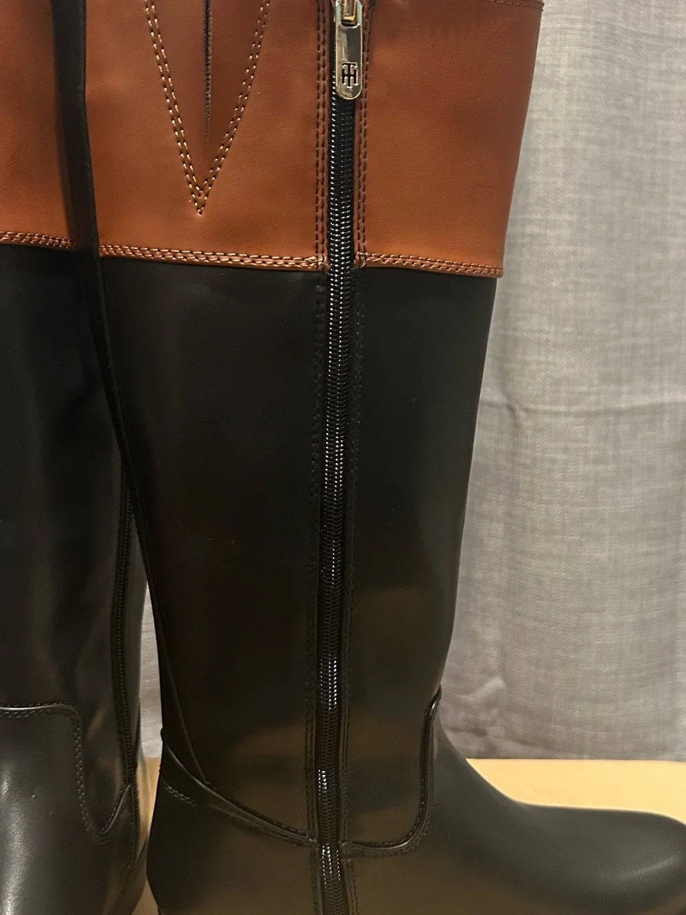 Tommy Hilfiger Black and Brown Tall Fold-Over Riding Boots